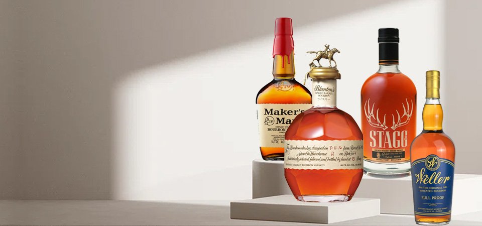 bourbon & whisky banner image includes 4 bottles of bourbon whisky
